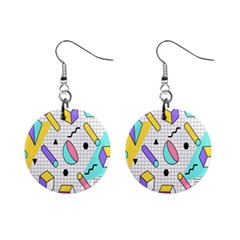 Tridimensional-pastel-shapes-background-memphis-style Mini Button Earrings by Salman4z