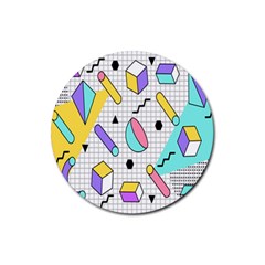 Tridimensional-pastel-shapes-background-memphis-style Rubber Round Coaster (4 Pack) by Salman4z