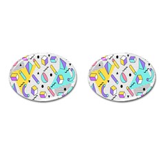 Tridimensional-pastel-shapes-background-memphis-style Cufflinks (oval) by Salman4z