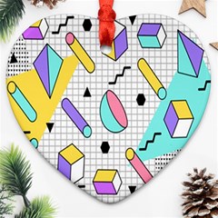 Tridimensional-pastel-shapes-background-memphis-style Heart Ornament (two Sides)