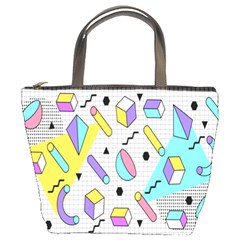 Tridimensional-pastel-shapes-background-memphis-style Bucket Bag by Salman4z