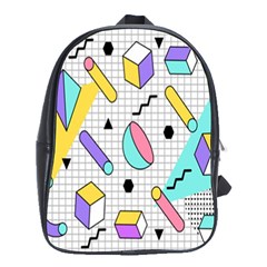 Tridimensional-pastel-shapes-background-memphis-style School Bag (large) by Salman4z