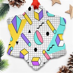 Tridimensional-pastel-shapes-background-memphis-style Snowflake Ornament (two Sides)