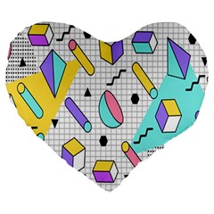 Tridimensional-pastel-shapes-background-memphis-style Large 19  Premium Heart Shape Cushions by Salman4z