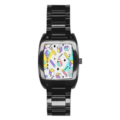 Tridimensional-pastel-shapes-background-memphis-style Stainless Steel Barrel Watch by Salman4z