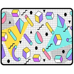 Tridimensional-pastel-shapes-background-memphis-style Two Sides Fleece Blanket (medium) by Salman4z