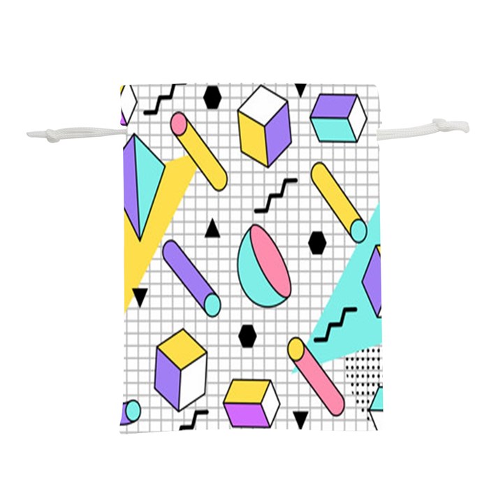 Tridimensional-pastel-shapes-background-memphis-style Lightweight Drawstring Pouch (S)