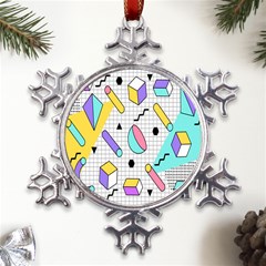 Tridimensional-pastel-shapes-background-memphis-style Metal Large Snowflake Ornament