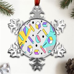 Tridimensional-pastel-shapes-background-memphis-style Metal Small Snowflake Ornament by Salman4z