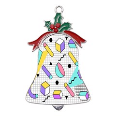 Tridimensional-pastel-shapes-background-memphis-style Metal Holly Leaf Bell Ornament