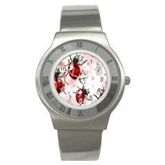 Ladybugs-pattern-texture-watercolor Stainless Steel Watch by Salman4z