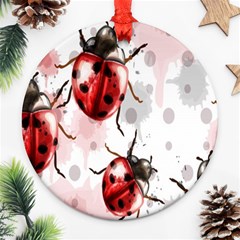 Ladybugs-pattern-texture-watercolor Round Ornament (two Sides)