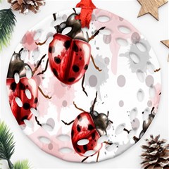 Ladybugs-pattern-texture-watercolor Round Filigree Ornament (two Sides)