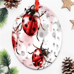 Ladybugs-pattern-texture-watercolor Ornament (oval Filigree)