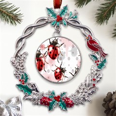 Ladybugs-pattern-texture-watercolor Metal X mas Wreath Holly Leaf Ornament