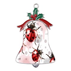 Ladybugs-pattern-texture-watercolor Metal Holly Leaf Bell Ornament