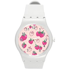 Seamless-strawberry-fruit-pattern-background Round Plastic Sport Watch (m) by Salman4z