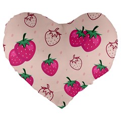 Seamless-strawberry-fruit-pattern-background Large 19  Premium Flano Heart Shape Cushions by Salman4z