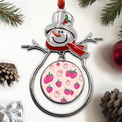 Seamless-strawberry-fruit-pattern-background Metal Snowman Ornament