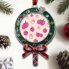 Seamless-strawberry-fruit-pattern-background Metal X mas Lollipop With Crystal Ornament