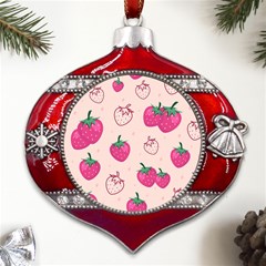 Seamless-strawberry-fruit-pattern-background Metal Snowflake And Bell Red Ornament