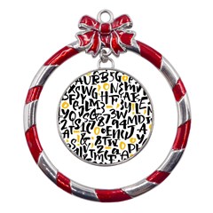 Letters-pattern Metal Red Ribbon Round Ornament by Salman4z