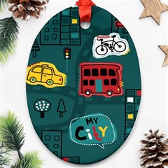 Seamless-pattern-hand-drawn-with-vehicles-buildings-road Ornament (oval)