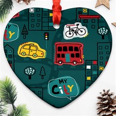 Seamless-pattern-hand-drawn-with-vehicles-buildings-road Ornament (heart)