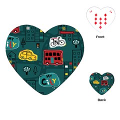 Seamless-pattern-hand-drawn-with-vehicles-buildings-road Playing Cards Single Design (heart) by Salman4z