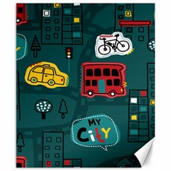 Seamless-pattern-hand-drawn-with-vehicles-buildings-road Canvas 8  X 10  by Salman4z