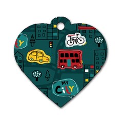 Seamless-pattern-hand-drawn-with-vehicles-buildings-road Dog Tag Heart (one Side) by Salman4z