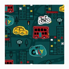 Seamless-pattern-hand-drawn-with-vehicles-buildings-road Medium Glasses Cloth by Salman4z