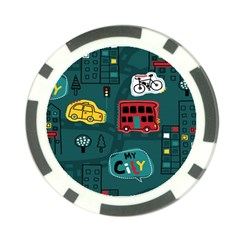 Seamless-pattern-hand-drawn-with-vehicles-buildings-road Poker Chip Card Guard by Salman4z