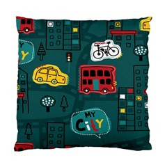 Seamless-pattern-hand-drawn-with-vehicles-buildings-road Standard Cushion Case (one Side) by Salman4z