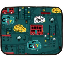 Seamless-pattern-hand-drawn-with-vehicles-buildings-road Two Sides Fleece Blanket (mini) by Salman4z