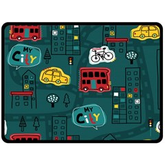 Seamless-pattern-hand-drawn-with-vehicles-buildings-road Fleece Blanket (large) by Salman4z