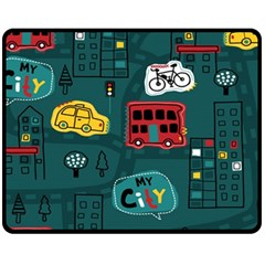 Seamless-pattern-hand-drawn-with-vehicles-buildings-road Fleece Blanket (medium) by Salman4z