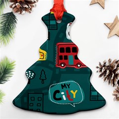 Seamless-pattern-hand-drawn-with-vehicles-buildings-road Ornament (christmas Tree) 