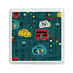 Seamless-pattern-hand-drawn-with-vehicles-buildings-road Memory Card Reader (Square) Front