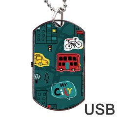 Seamless-pattern-hand-drawn-with-vehicles-buildings-road Dog Tag Usb Flash (one Side) by Salman4z