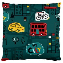 Seamless-pattern-hand-drawn-with-vehicles-buildings-road Large Cushion Case (one Side) by Salman4z