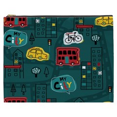 Seamless-pattern-hand-drawn-with-vehicles-buildings-road Cosmetic Bag (xxxl) by Salman4z