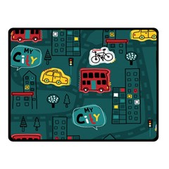 Seamless-pattern-hand-drawn-with-vehicles-buildings-road Two Sides Fleece Blanket (small) by Salman4z