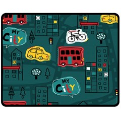 Seamless-pattern-hand-drawn-with-vehicles-buildings-road Two Sides Fleece Blanket (medium) by Salman4z