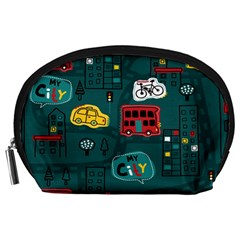 Seamless-pattern-hand-drawn-with-vehicles-buildings-road Accessory Pouch (large) by Salman4z