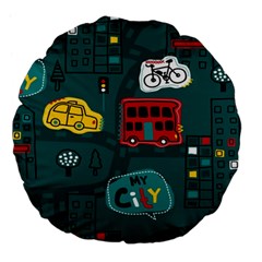 Seamless-pattern-hand-drawn-with-vehicles-buildings-road Large 18  Premium Flano Round Cushions by Salman4z