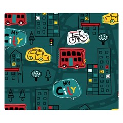 Seamless-pattern-hand-drawn-with-vehicles-buildings-road Two Sides Premium Plush Fleece Blanket (small) by Salman4z