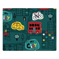 Seamless-pattern-hand-drawn-with-vehicles-buildings-road Two Sides Premium Plush Fleece Blanket (large) by Salman4z