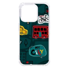 Seamless-pattern-hand-drawn-with-vehicles-buildings-road Iphone 14 Pro Tpu Uv Print Case by Salman4z