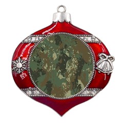 Camouflage-splatters-background Metal Snowflake And Bell Red Ornament